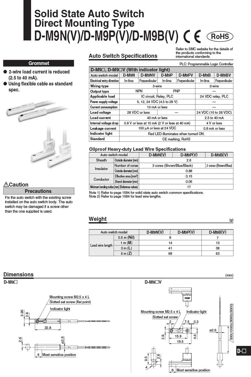 SMC Air Pneumatic Cylinder CS1-J Magnetic Reed Switch Sensor D-A93 D-M9b-Z73-C73-3c-M9nl